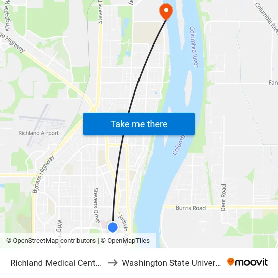 Richland Medical Center - Richland to Washington State University Tri-Cities map