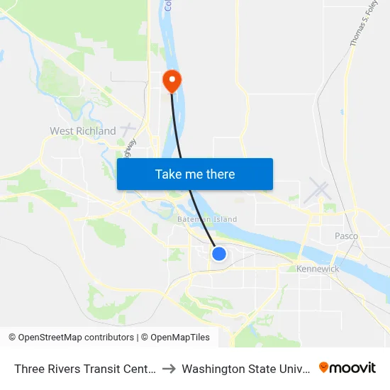 Three Rivers Transit Center - Bft Transfer to Washington State University Tri-Cities map