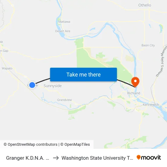 Granger K.D.N.A. Radio to Washington State University Tri-Cities map