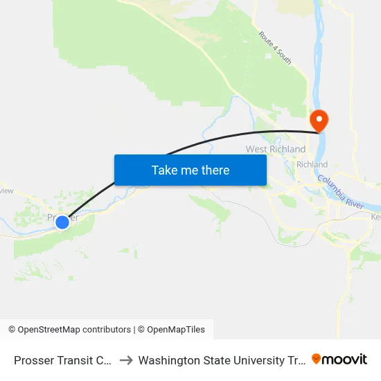 Prosser Transit Center to Washington State University Tri-Cities map