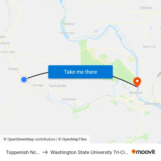 Toppenish Ncac to Washington State University Tri-Cities map