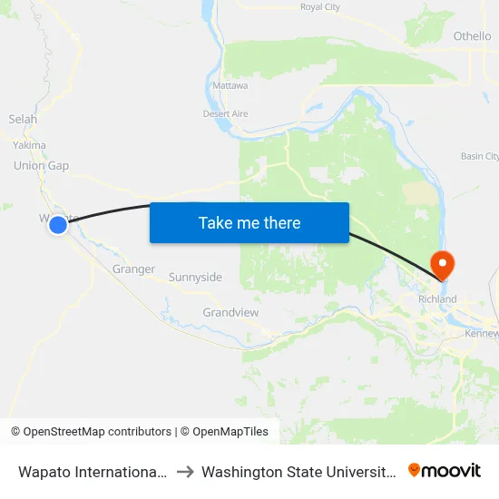 Wapato International Market to Washington State University Tri-Cities map