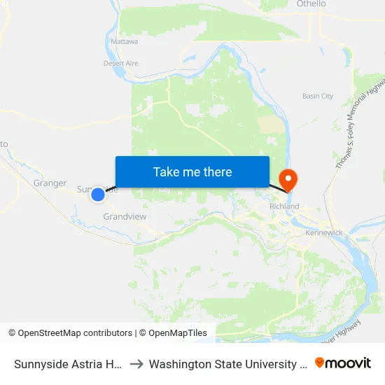 Sunnyside Astria Hospital to Washington State University Tri-Cities map