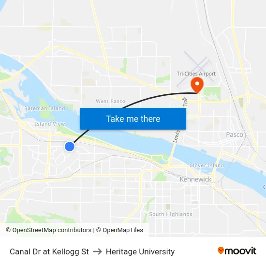 Canal Dr at Kellogg St to Heritage University map