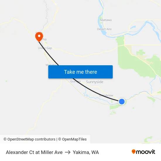 Alexander Ct at Miller Ave to Yakima, WA map