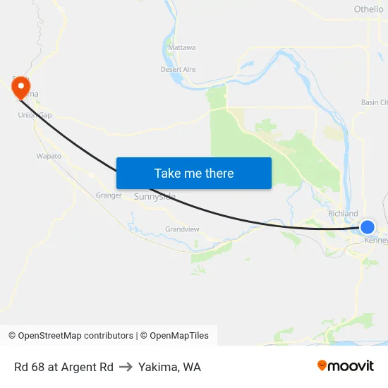 Rd 68 at Argent Rd to Yakima, WA map