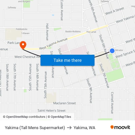 Yakima (Tall Mens Supermarket) to Yakima, WA map