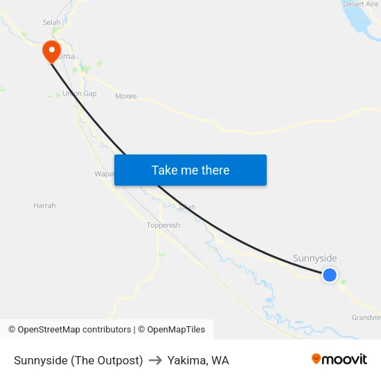 Sunnyside (The Outpost) to Yakima, WA map