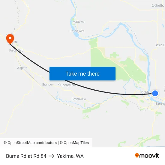Burns Rd at Rd 84 to Yakima, WA map