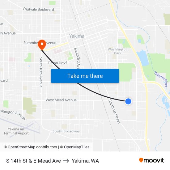 S 14th St & E Mead Ave to Yakima, WA map