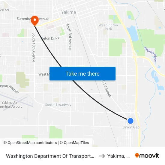 Washington Department Of Transportation to Yakima, WA map