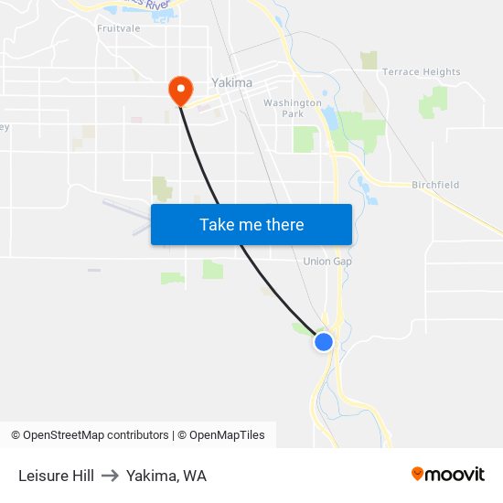 Leisure Hill to Yakima, WA map