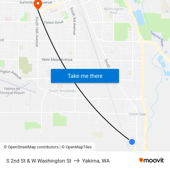 S 2nd St & W Washington St to Yakima, WA map