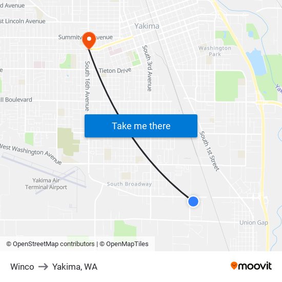 Winco to Yakima, WA map
