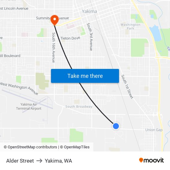 Alder Street to Yakima, WA map