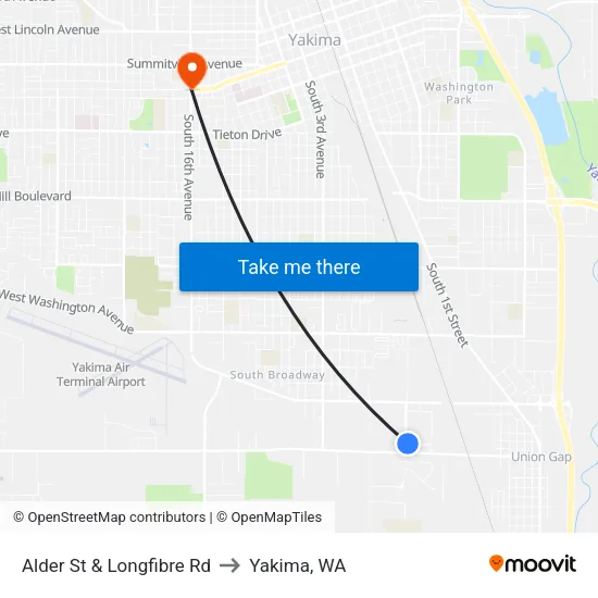 Alder St & Longfibre Rd to Yakima, WA map