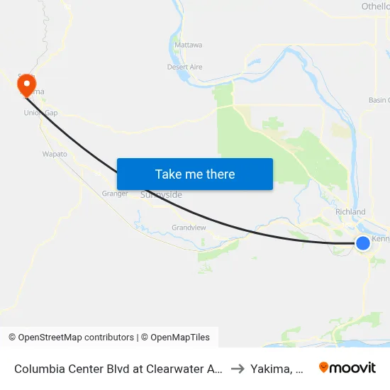 Columbia Center Blvd at Clearwater Ave to Yakima, WA map