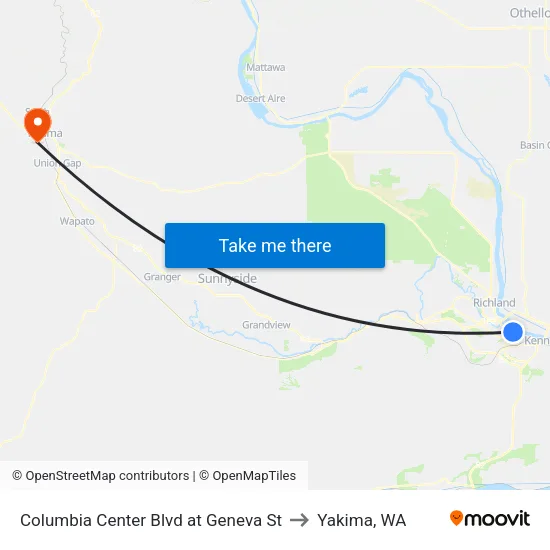Columbia Center Blvd at Geneva St to Yakima, WA map