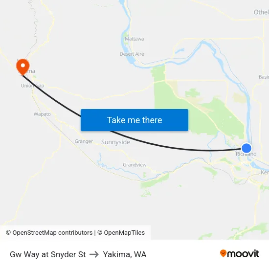 Gw Way at Snyder St to Yakima, WA map