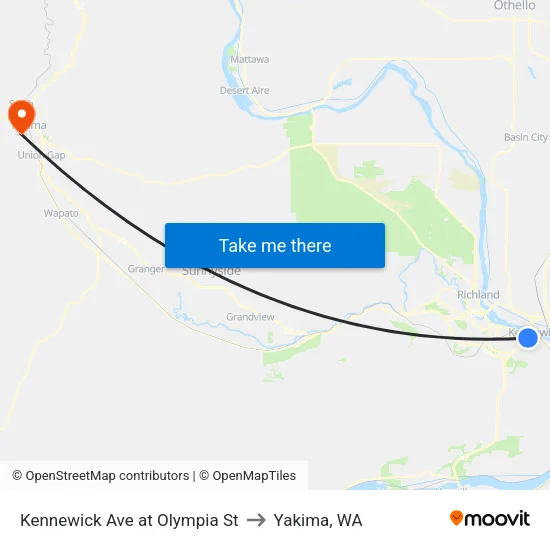 Kennewick Ave at Olympia St to Yakima, WA map