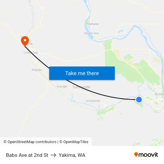 Babs Ave at 2nd St to Yakima, WA map