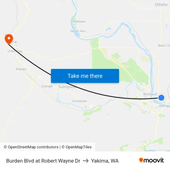 Burden Blvd at Homerun Dr to Yakima, WA map