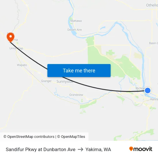 Sandifur Pkwy at Dunbarton Ave to Yakima, WA map
