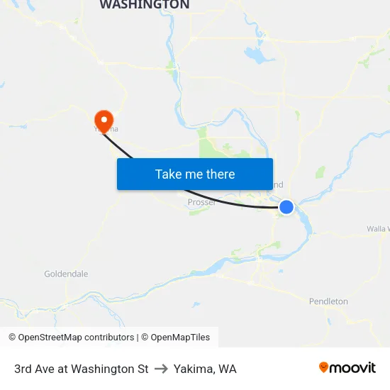 3rd Ave at Washington St to Yakima, WA map