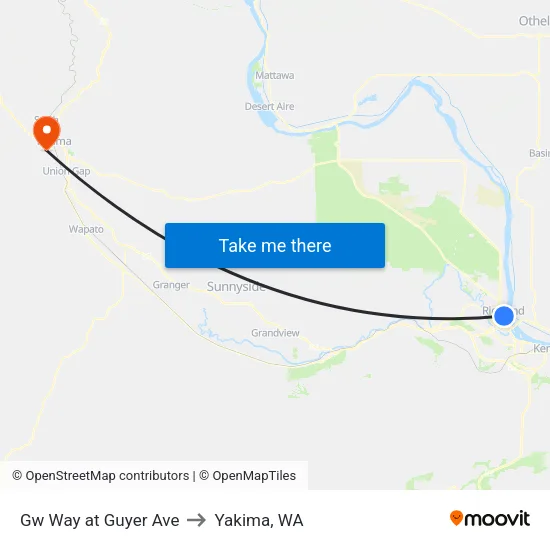 Gw Way at Guyer Ave to Yakima, WA map