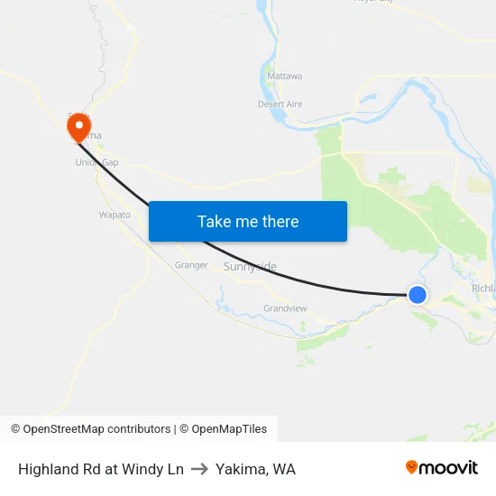 Highland Rd at Windy Ln to Yakima, WA map