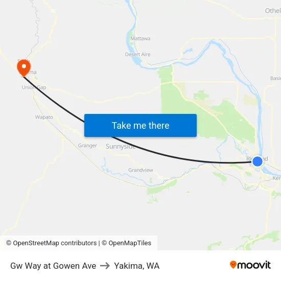Gw Way at Gowen Ave to Yakima, WA map