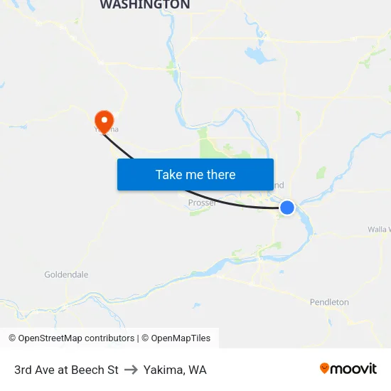 3rd Ave at Beech St to Yakima, WA map