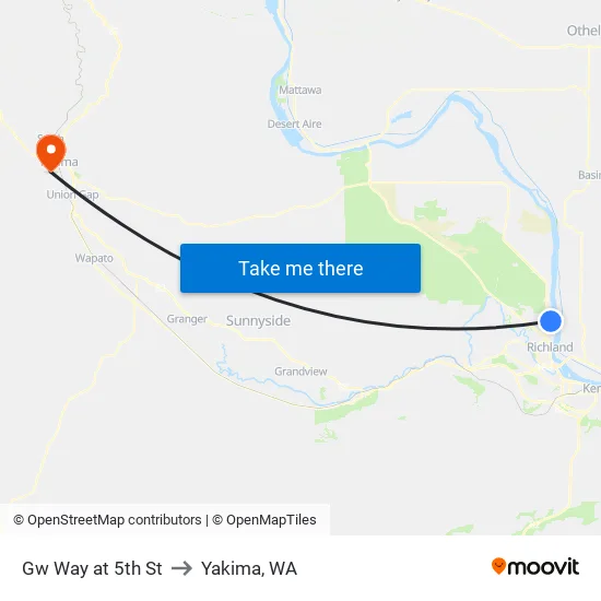 Gw Way at 5th St to Yakima, WA map