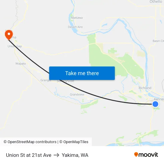 Union St at 21st Ave to Yakima, WA map