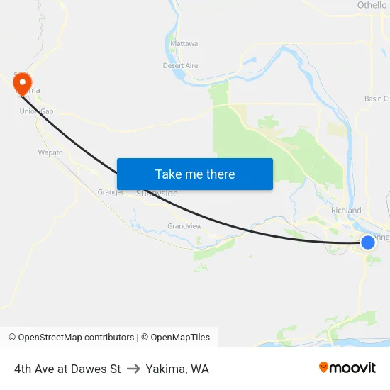 4th Ave at Dawes St to Yakima, WA map