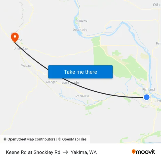 Keene Rd at Shockley Rd to Yakima, WA map