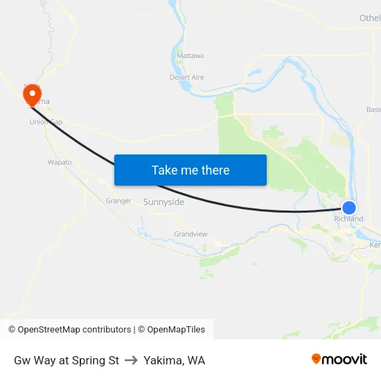 Gw Way at Spring St to Yakima, WA map