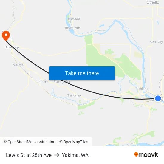 Lewis St at 28th Ave to Yakima, WA map