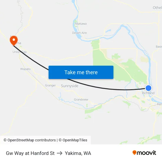Gw Way at Hanford St to Yakima, WA map