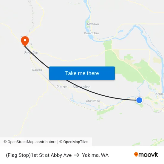 1st St at Abby Ave to Yakima, WA map