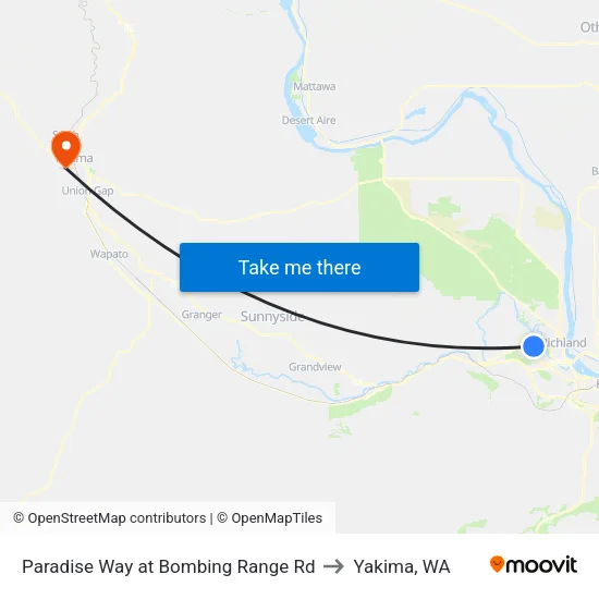Paradise Way at Bombing Range Rd to Yakima, WA map