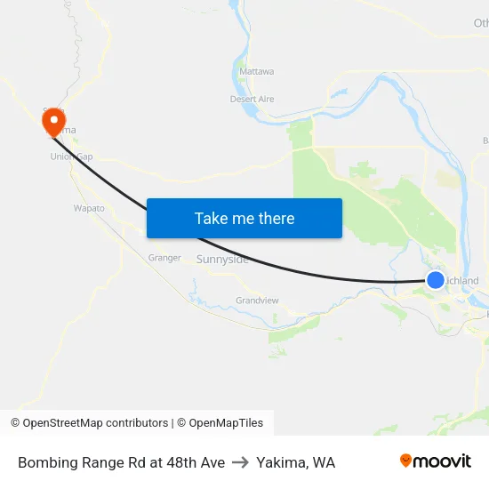 Bombing Range Rd at 48th Ave to Yakima, WA map