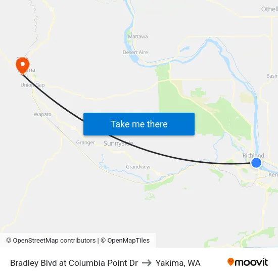 Bradley Blvd at Columbia Point Dr to Yakima, WA map
