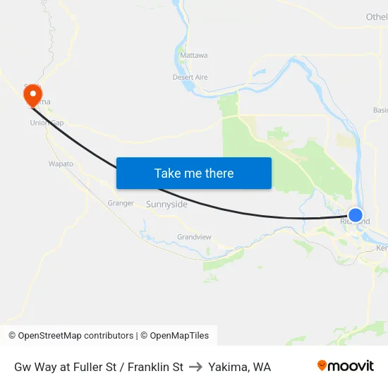 Gw Way at Fuller St / Franklin St to Yakima, WA map