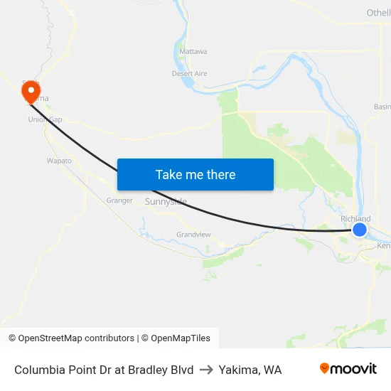 Columbia Point Dr at Bradley Blvd to Yakima, WA map
