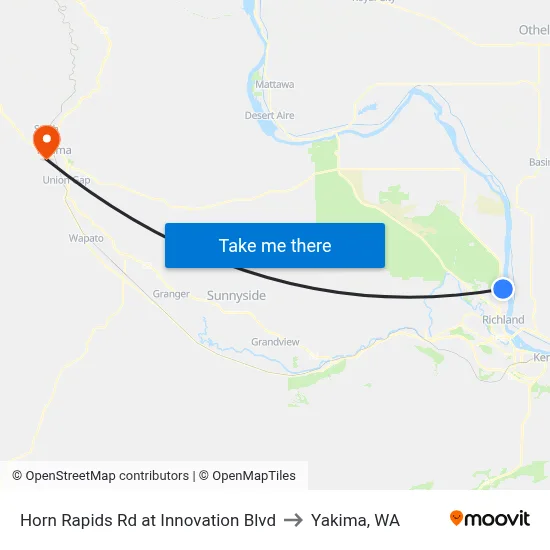 Horn Rapids Rd at Innovation Blvd to Yakima, WA map