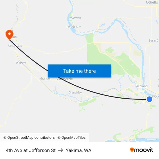 4th Ave at Jefferson St to Yakima, WA map