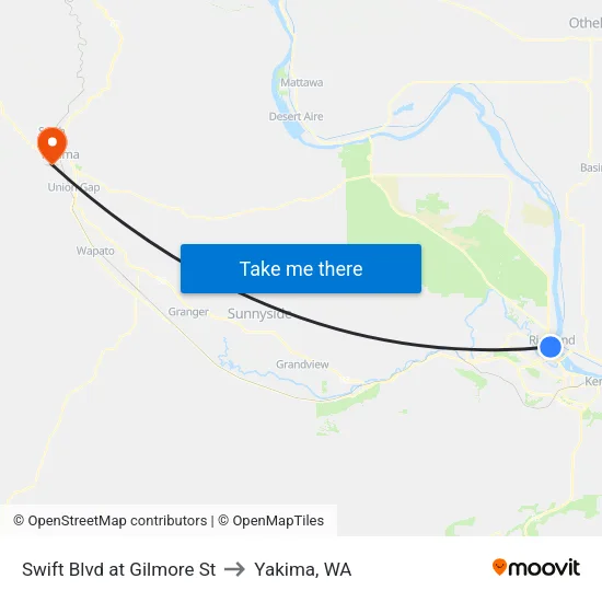 Swift Blvd at Gilmore St to Yakima, WA map