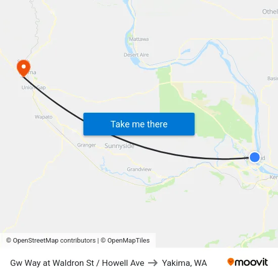 Gw Way at Waldron St / Howell Ave to Yakima, WA map