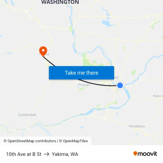 10th Ave at B St to Yakima, WA map